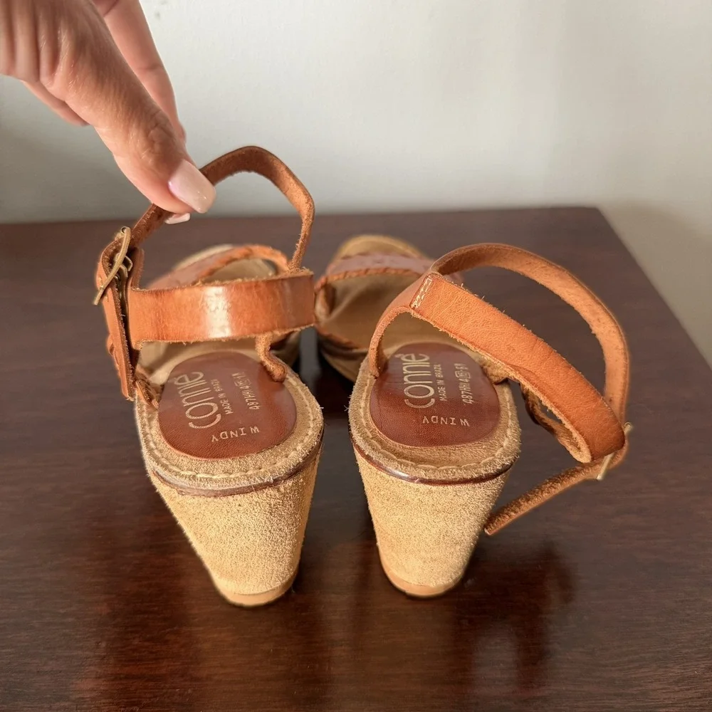 Vintage 70's Connie Boho Hippie Platform Wedge Sandals, Aztec Windy Leather Sz 6